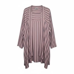Nomad Pink Black Striped Cotton Open Front Cardigan Womens L/XL Boho Lagenlook